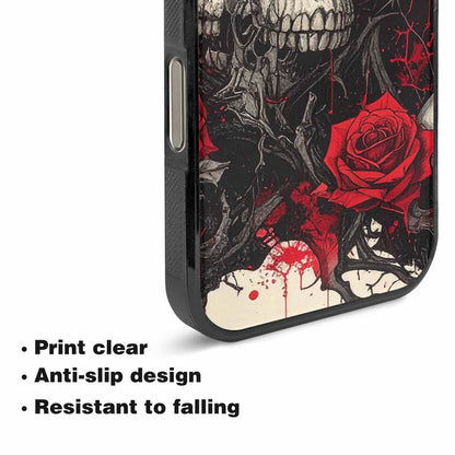 iPhone 16 Pro Case — Skull And Roses Black Red Ink, Custom Phone Case