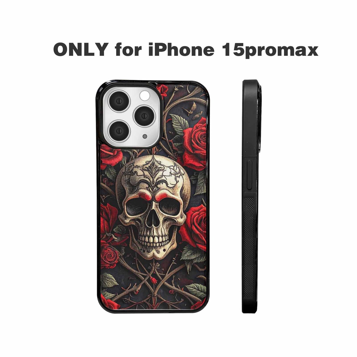 iPhone 15 Pro Max Case — Gothic Skulls Roses, Unique Phone Case Design