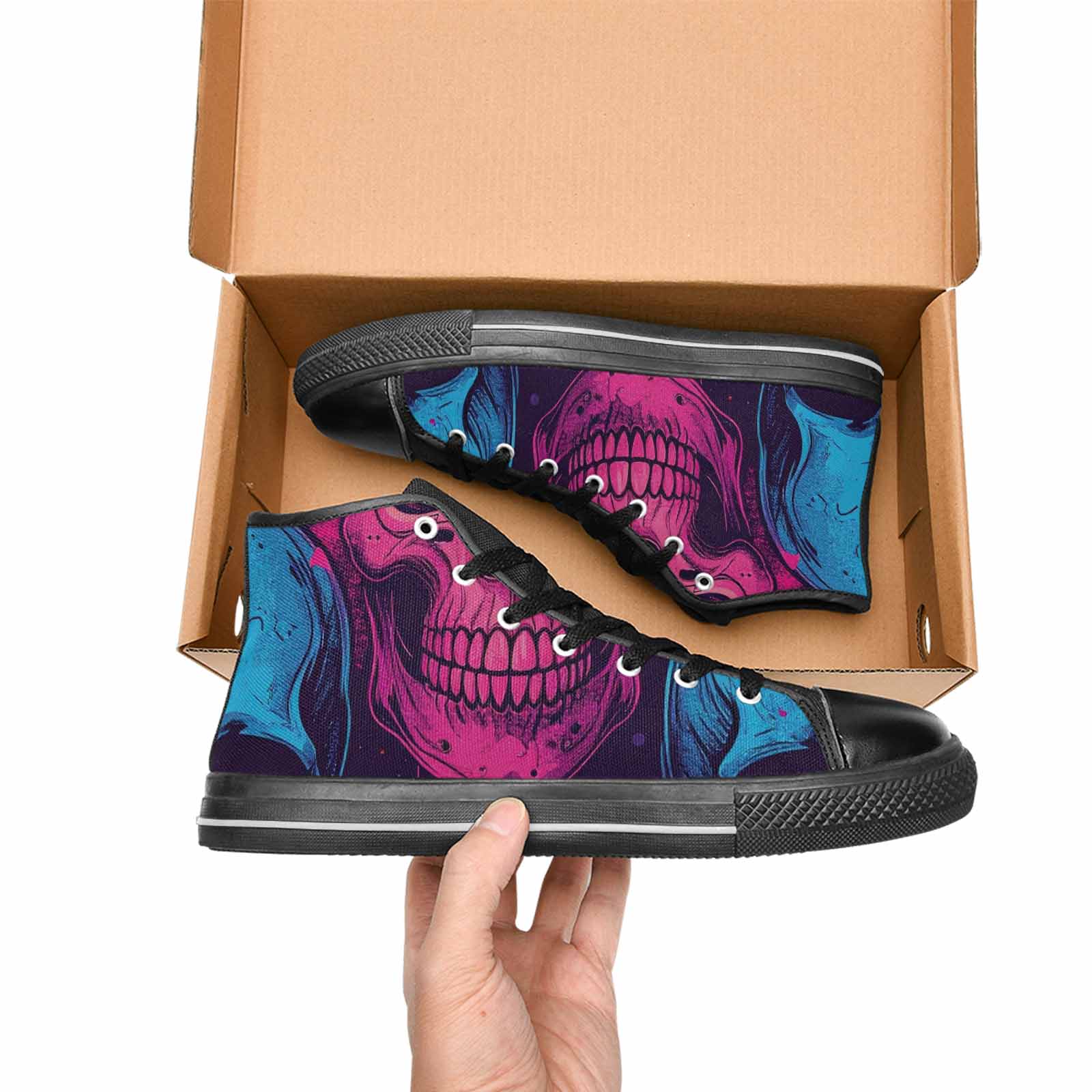 WOMEN'S Skulls Splatter Comic High Top Canvas Wallpaper Art Sneakers