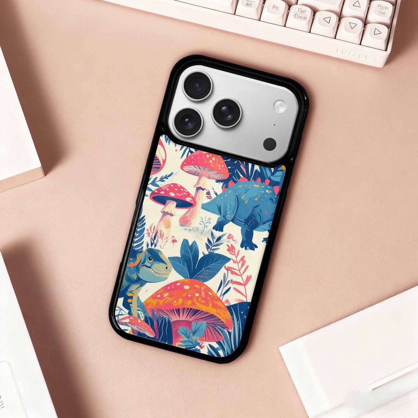 iPhone 17 Pro Case — Vintage Dinosaurs Mushroom Retro Vintage, Custom Printed Phone Case