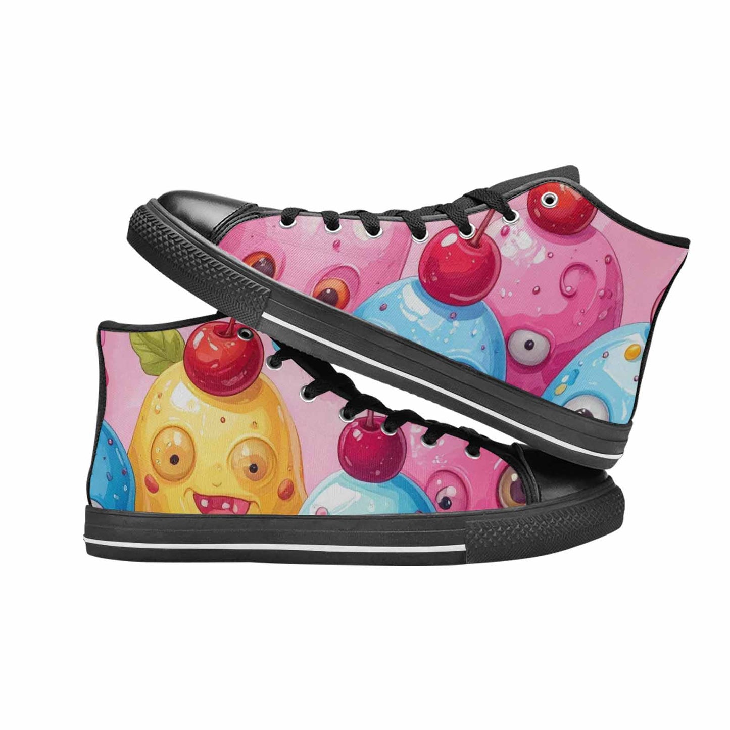 WOMEN'S Melting Icecream Monster Cherry High Top Canvas Grunge Sneakers