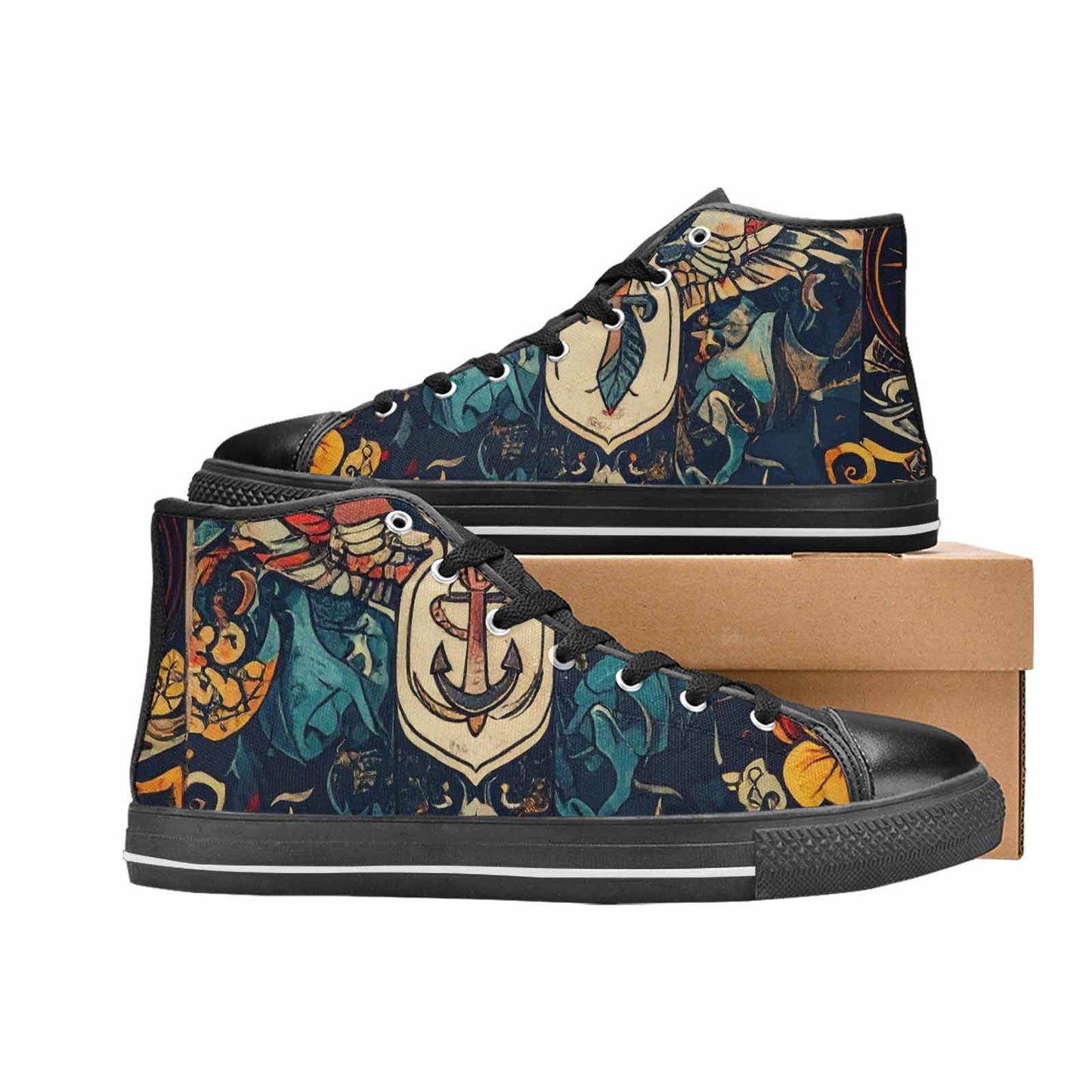 WOMEN'S Old School Tattoo High Top Canvas Neon Fantasy Custom Sneakers