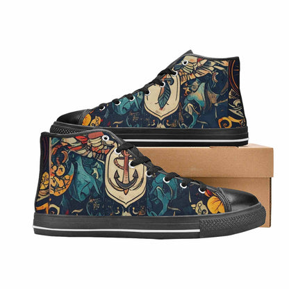 WOMEN'S Old School Tattoo High Top Canvas Neon Fantasy Custom Sneakers