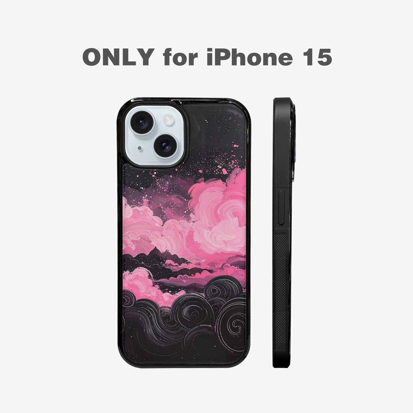 iPhone 15 Case — Van Gogh Swirl Black Pink Ink, Custom Designed Case Cover