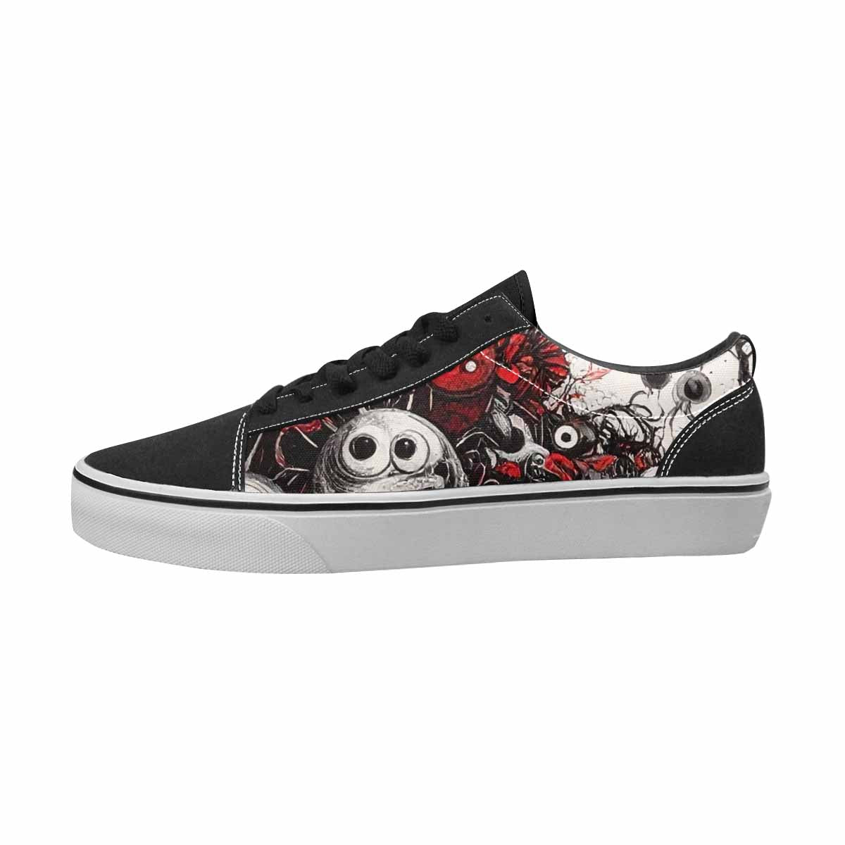 WOMEN'S Monsters Black & Red Ink Canvas Custom Design Cottagecore Limited Edition Sneakers