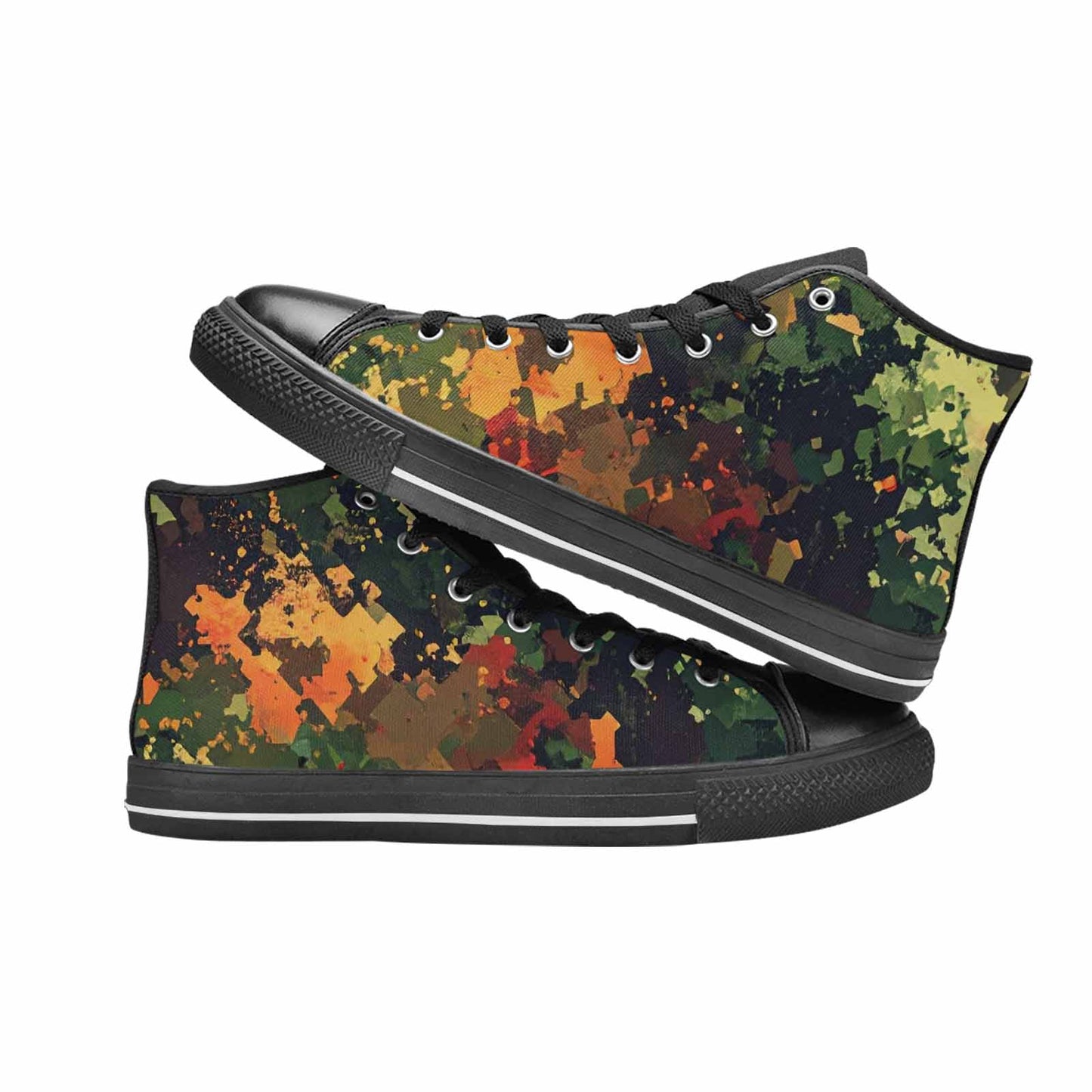 WOMEN'S Military Camouflage Blotch High Top Canvas Vibrant Chaos Sneakers