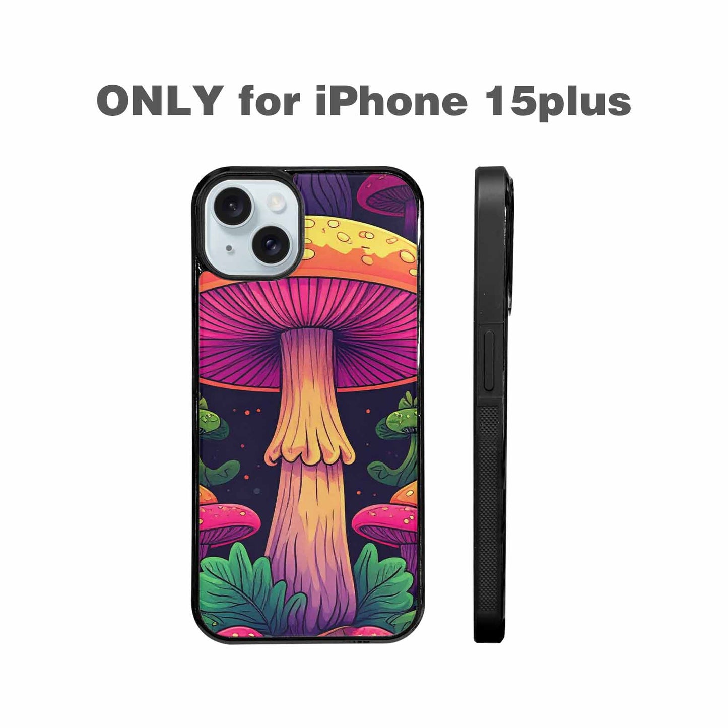 iPhone 15 Plus Case — Psychedelic Mushroom Cartoon Pattern, Custom Designed Case Cover