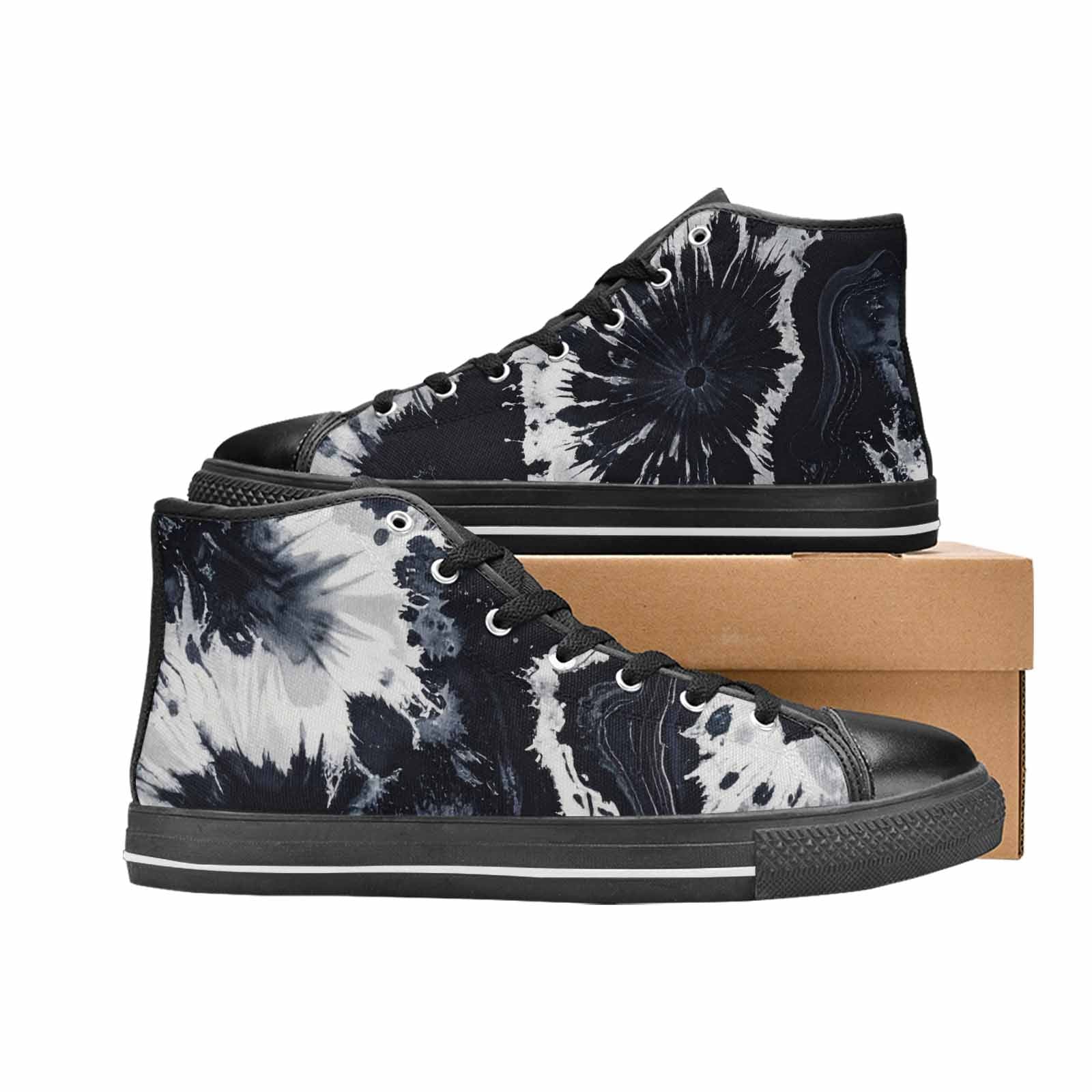 MEN'S Black White Animal Print High Top Canvas Neon Fantasy Custom Sneakers
