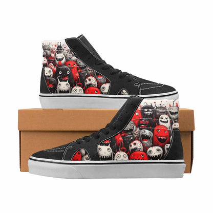WOMEN'S Monsters Black & Red Ink High Top Canvas Streetwear Grunge Handmade Custom Shoes