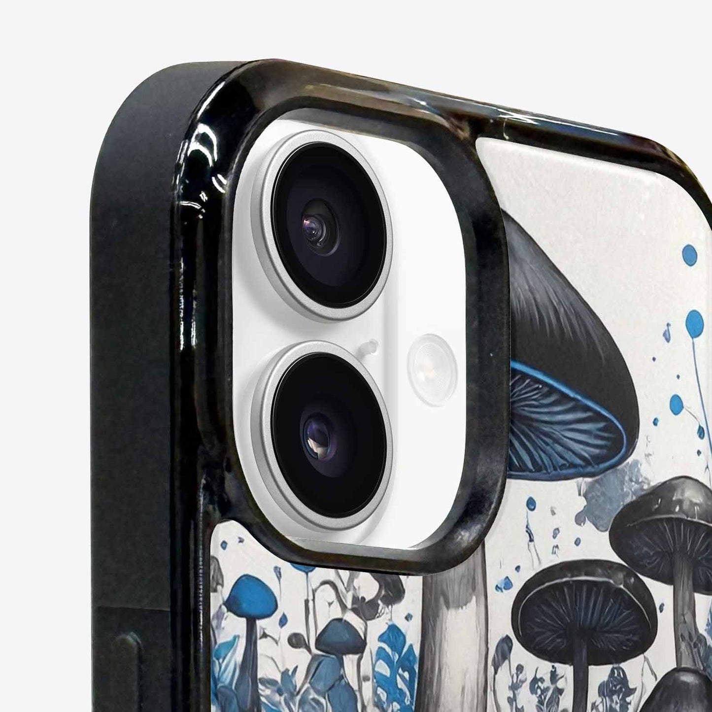 iPhone 16 Plus Case — Mushrooms General Black Blue Ink Mushrooms, Custom Designed Case Cover