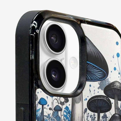 iPhone 16 Plus Case — Mushrooms General Black Blue Ink Mushrooms, Custom Designed Case Cover