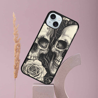 iPhone 15 Plus Case — 20 Skulls Overlapping Seamless Tileable Pattern, Custom Designed Case Cover