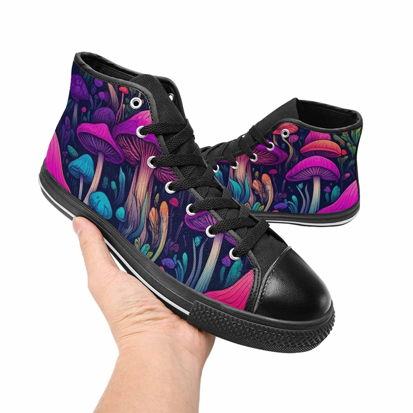 MEN'S Psychedelic Mushroom High Top Canvas Surreal Custom Sneakers