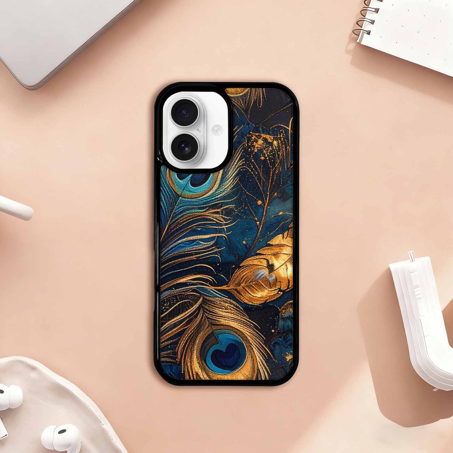 iPhone 17 Case — Metallic Zodiac Peacock Original Art, Customized Protective Case