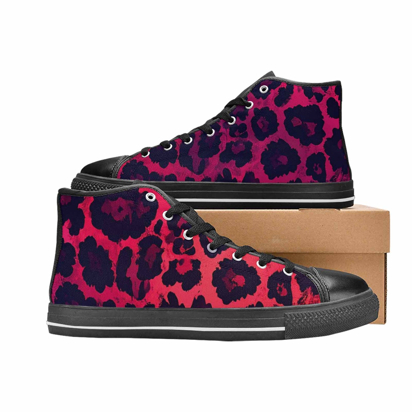 WOMEN'S Leopard Print Dark High Top Canvas Neon Fantasy Custom Sneakers