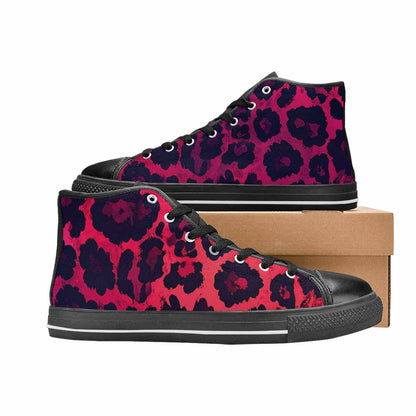 WOMEN'S Leopard Print Dark High Top Canvas Neon Fantasy Custom Sneakers