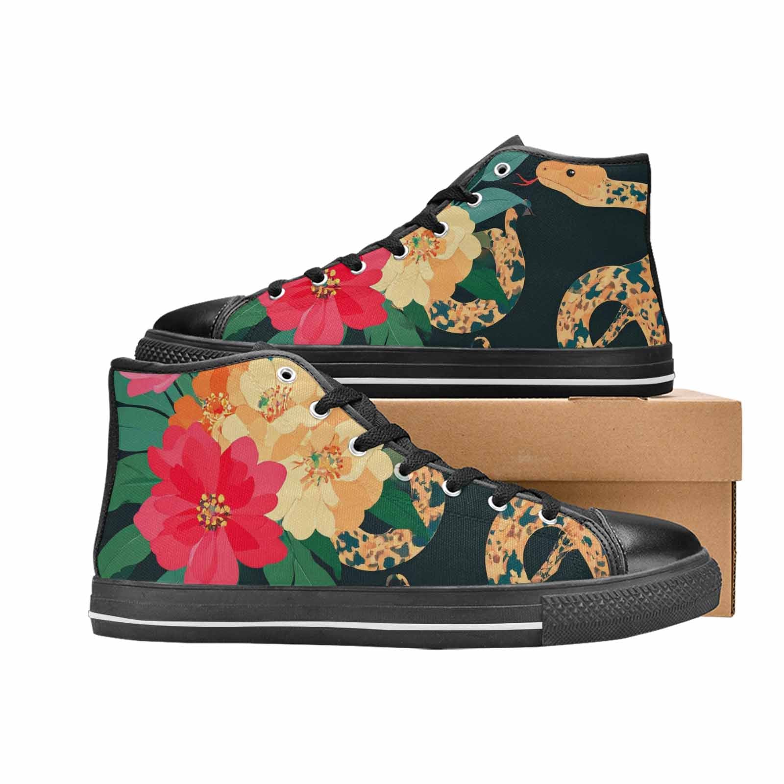 WOMEN'S Floral Snake Print High Top Canvas Neon Fantasy Custom Sneakers