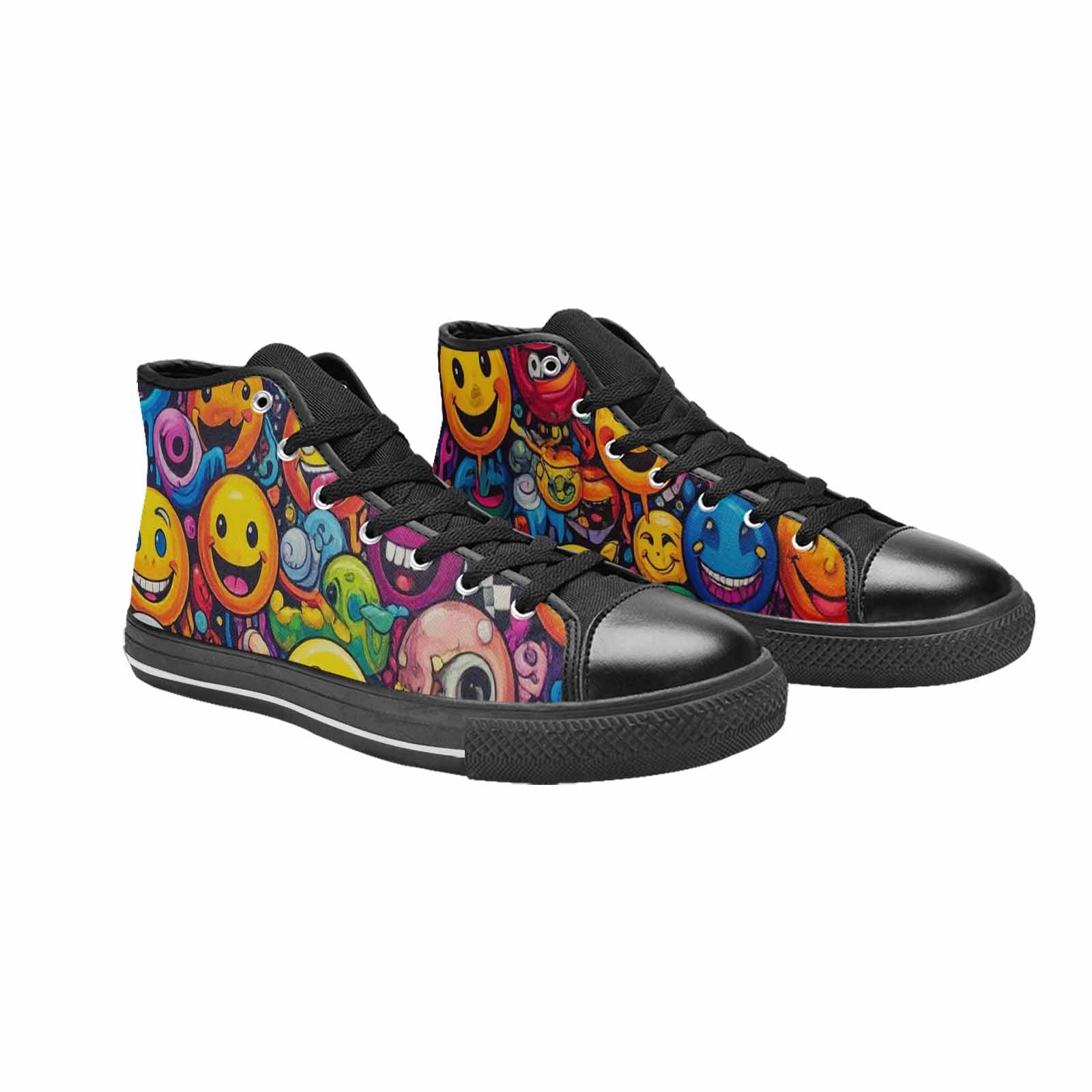 WOMEN'S Yellow Smiley Face High Top Canvas Surreal Custom Sneakers