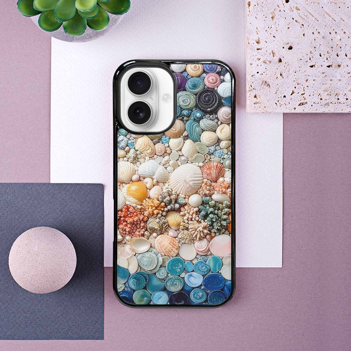 iPhone 16 Case — Seashell Collage Seashell Collage Pattern Hundreds, Custom Designed Case Cover