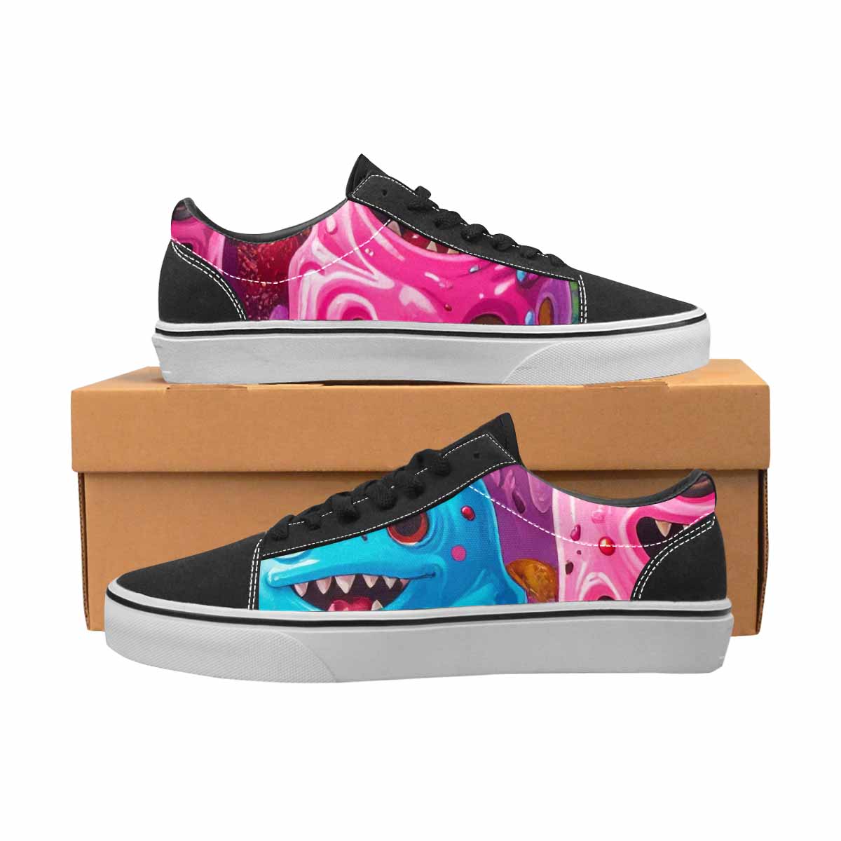 MEN'S Melting Icecream Monster Cherry Canvas Lace-Up Wallpaper Art Custom Sneakers