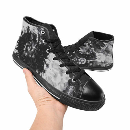 WOMEN'S Tie Dye Acid Wash Black White High Top Canvas Wallpaper Art Custom Sneakers