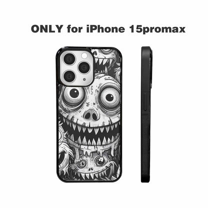 iPhone 15 Pro Max Case — Black And White Monster Face Collage, Personalized Phone Case