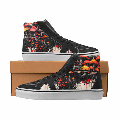 WOMEN'S Mushrooms Black & Red Ink High Top Canvas Made To Order Aesthetic Custom Sneakers