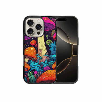 iPhone 16 Pro Case — Psychedelic Mushroom Cartoon Pattern, Custom Art Phone Cover