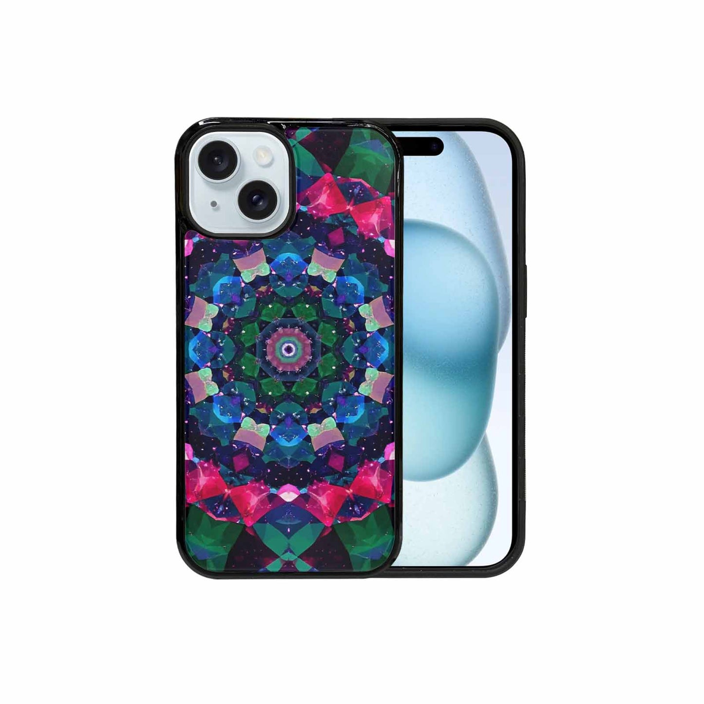 iPhone 15 Case — Crystal Mandala Art Seamless Pattern Vibrant, Custom Made Phone Cover