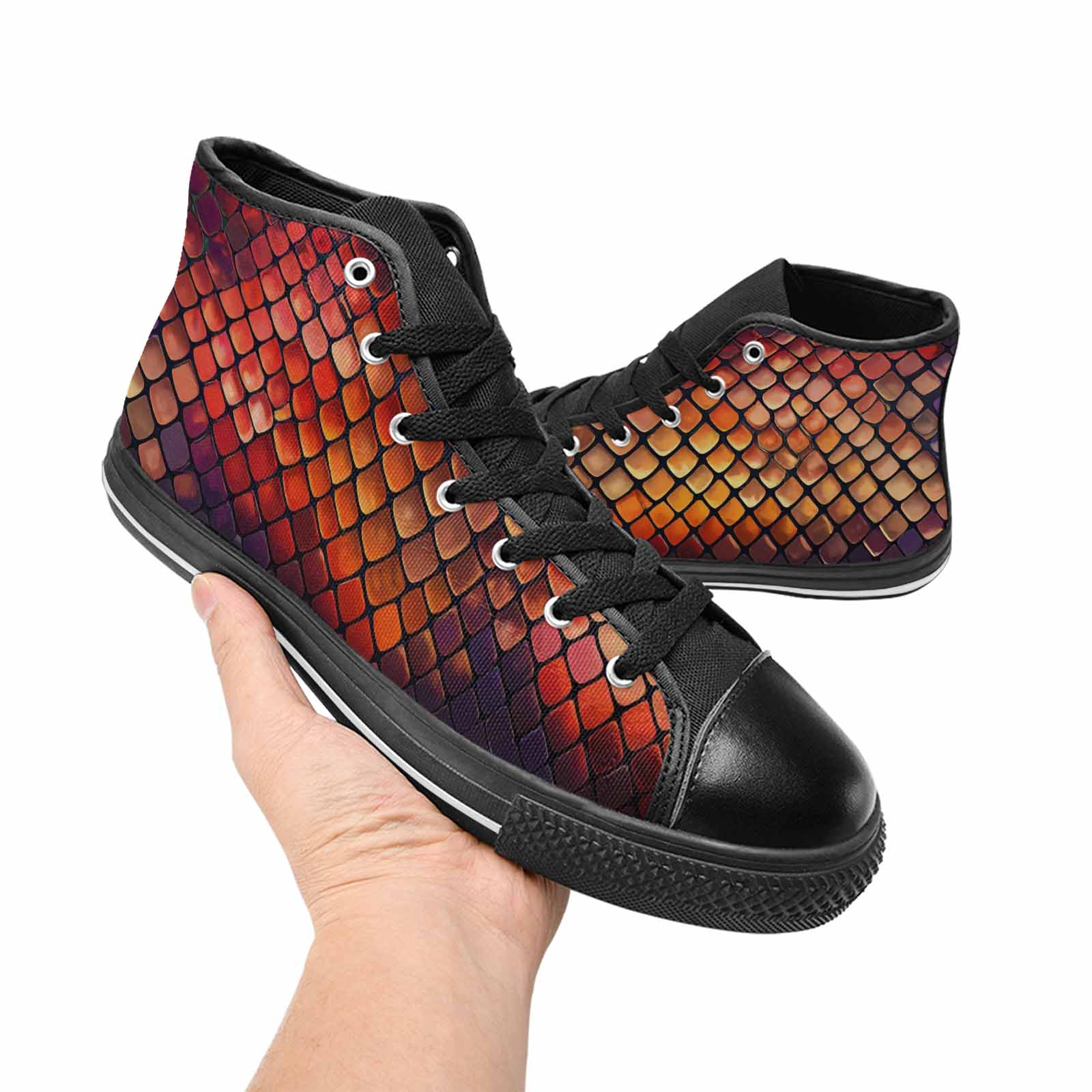 MEN'S Dark Snake Print High Top Canvas Wallpaper Art Custom Sneakers