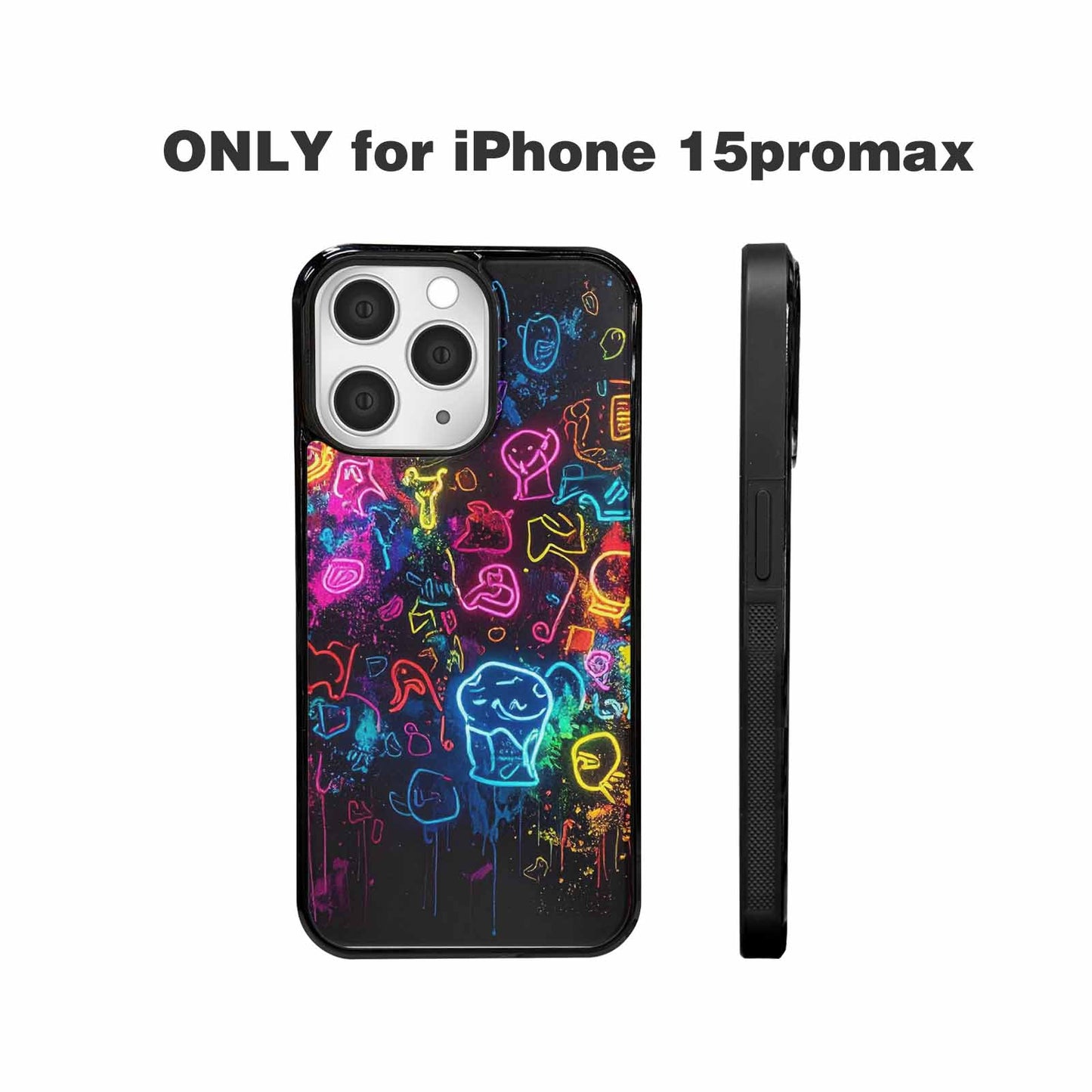 iPhone 15 Pro Max Case — Neon Glow Outline Icon Pattern Hundreds, Custom Art Phone Cover