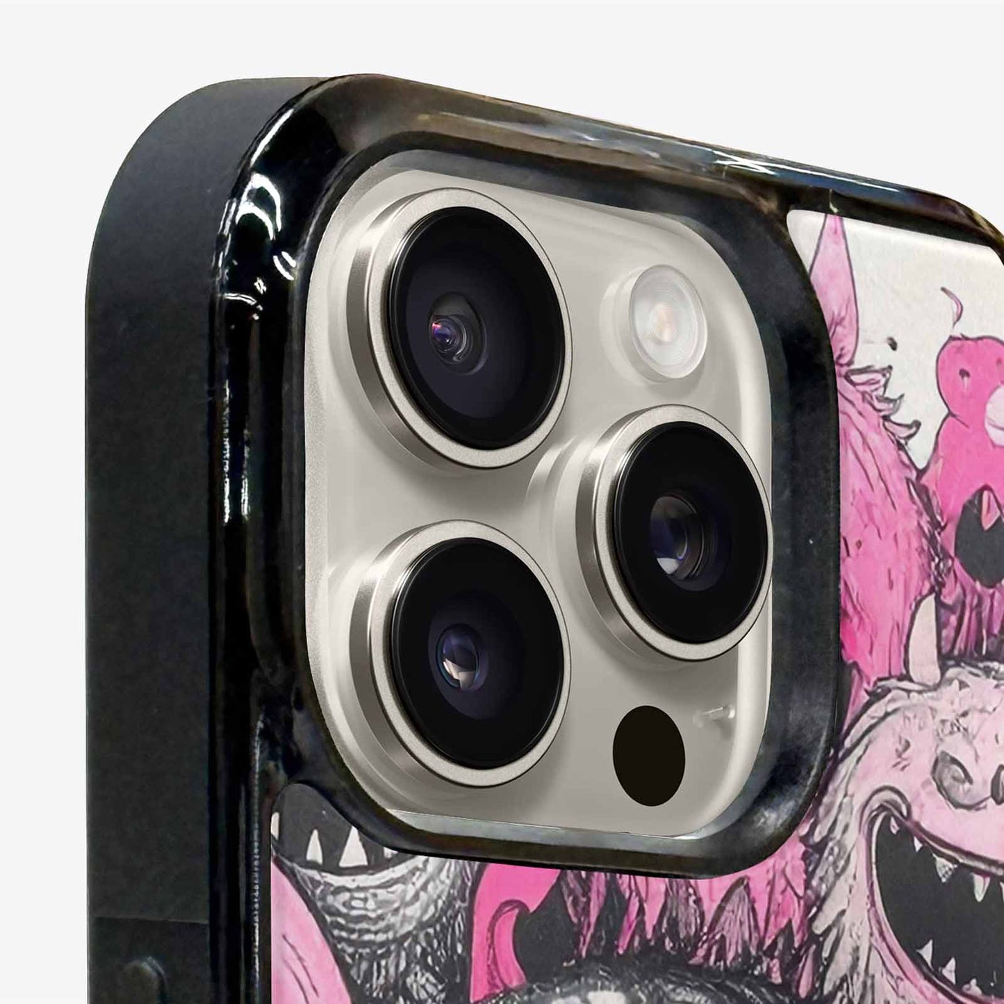 iPhone 16 Pro Case — Monsters General Black Pink Ink Cartoon, Customized Protective Case