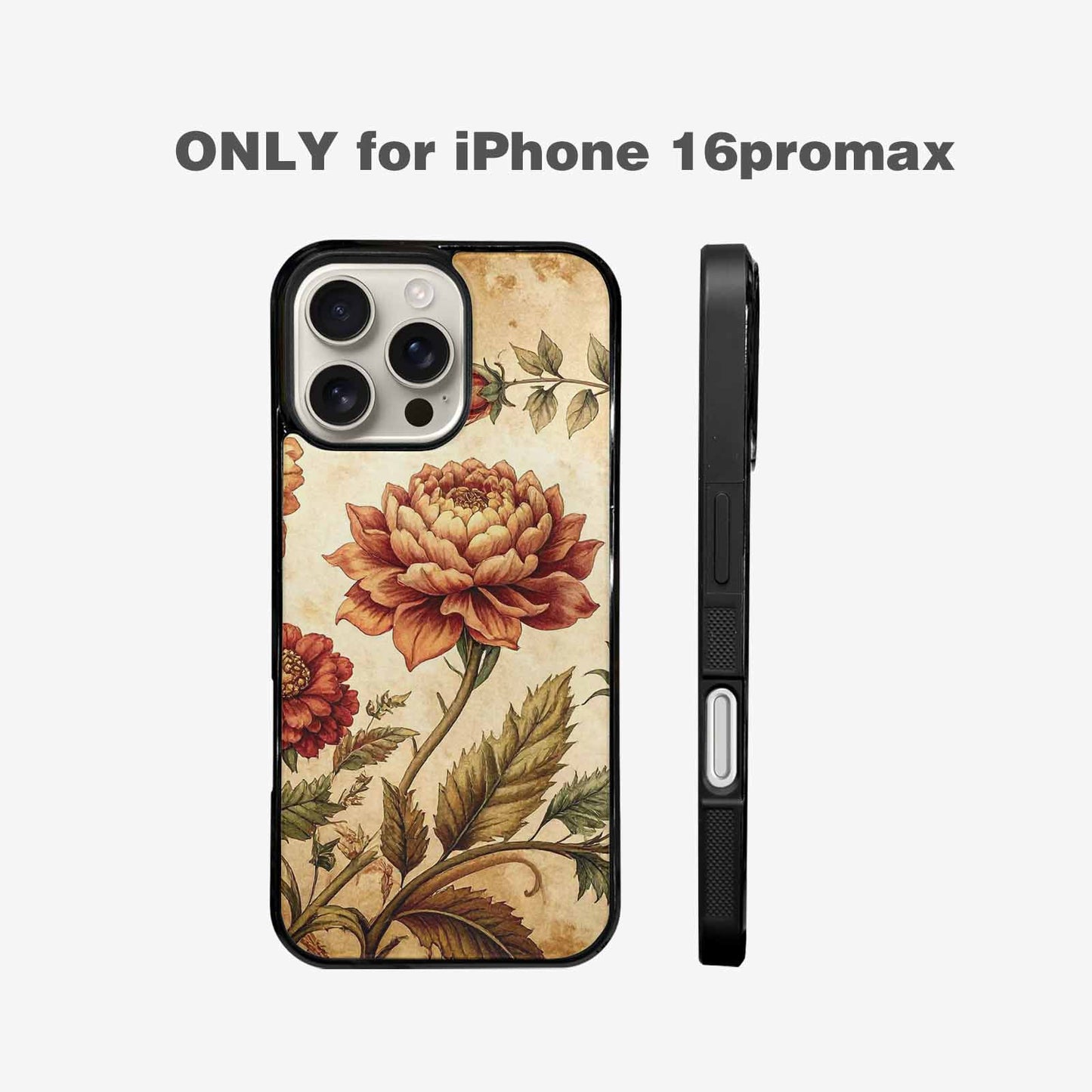 iPhone 16 Pro Max Case — Vintage Botanical Art Pattern, Custom Art Phone Cover