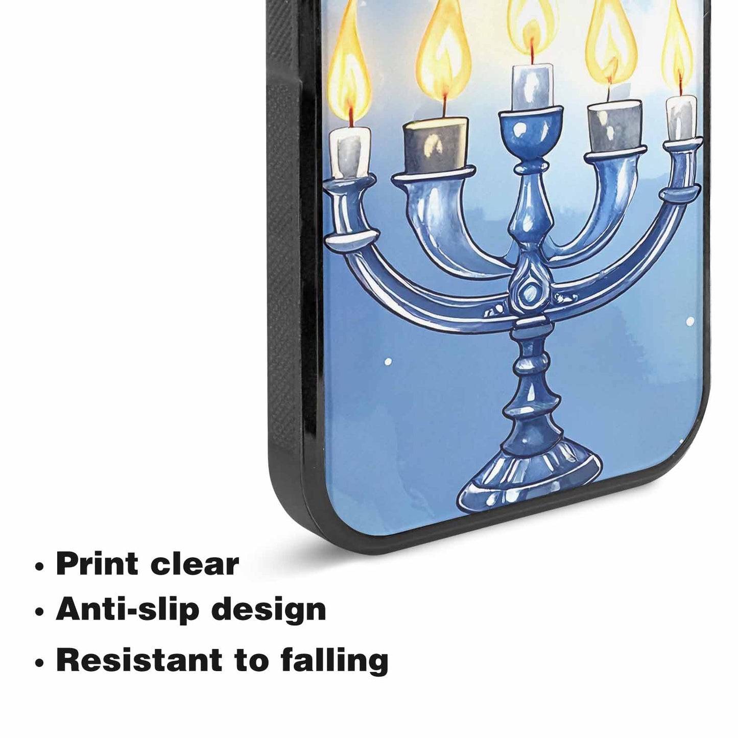 iPhone 15 Plus Case — Hanukkah Menorah Pattern Seamless Repeat Jewish, Original Design Phone Case