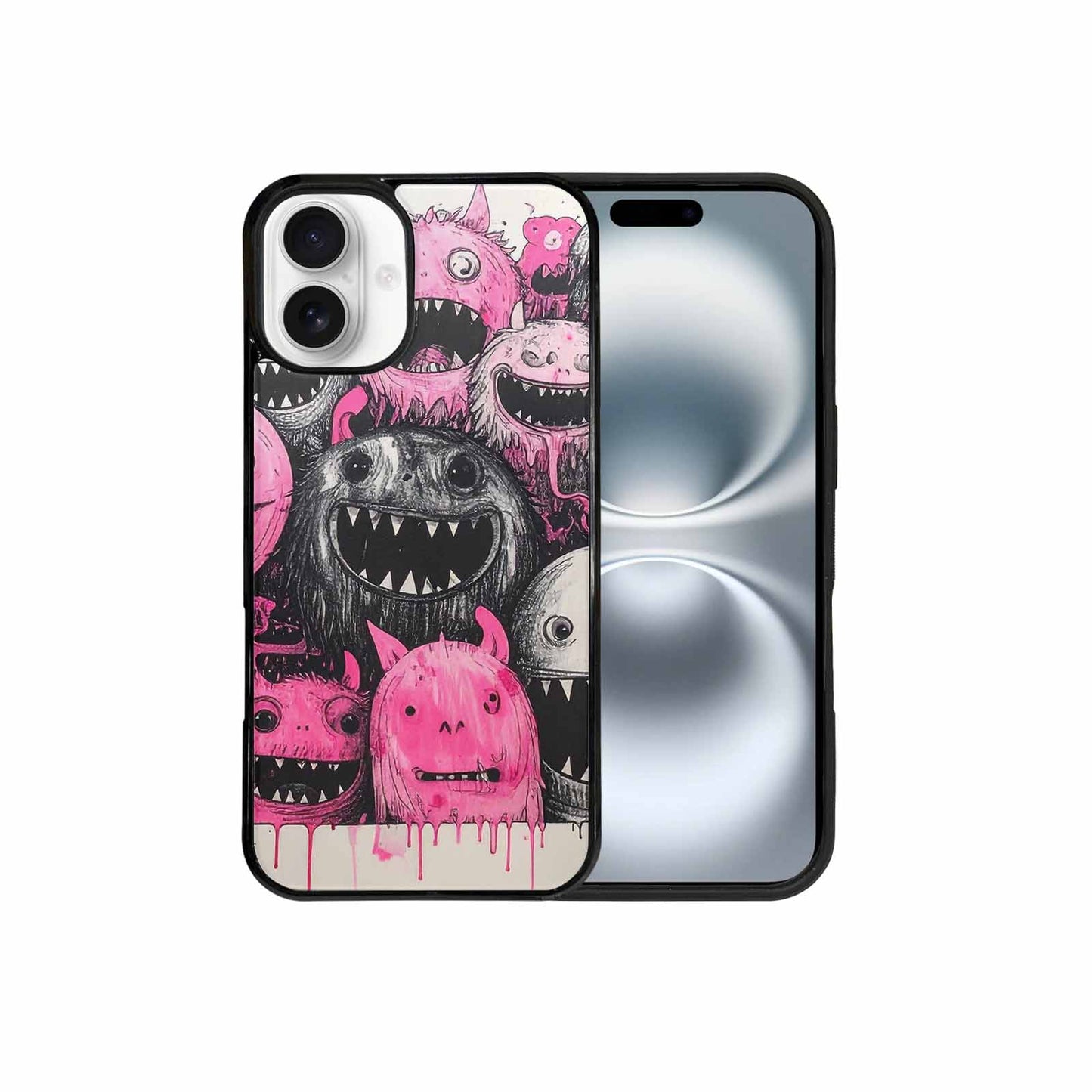 iPhone 16 Plus Case — Monsters General Black Pink Ink Cartoon, Personalized Phone Case