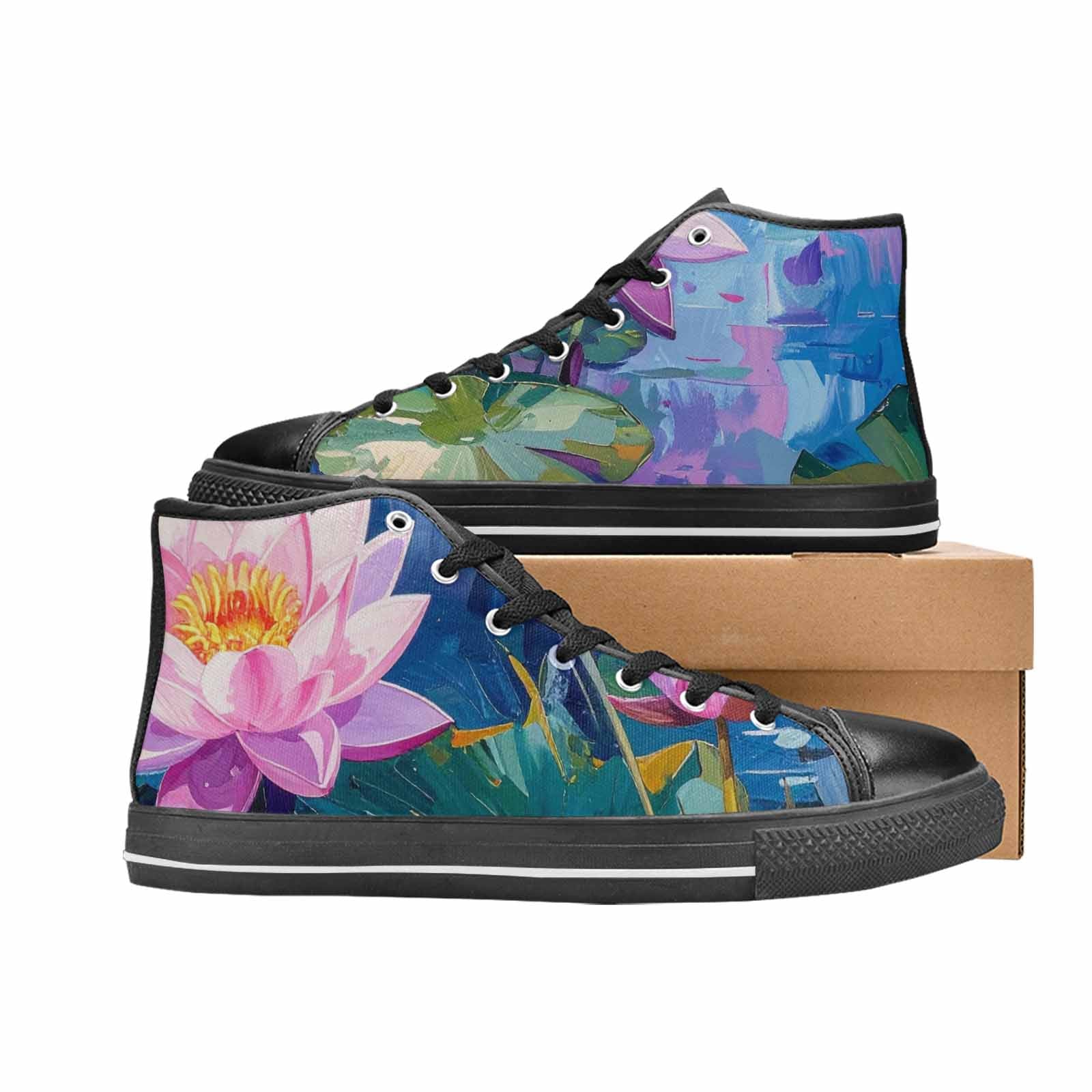 WOMEN'S Monet-Style Impressionist Water High Top Canvas Vibrant Chaos Custom Shoes