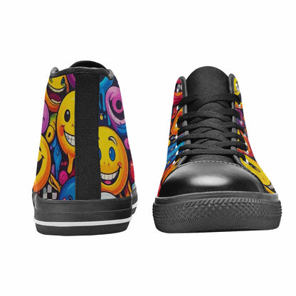 MEN'S Yellow Smiley Face High Top Canvas Neon Fantasy Sneakers