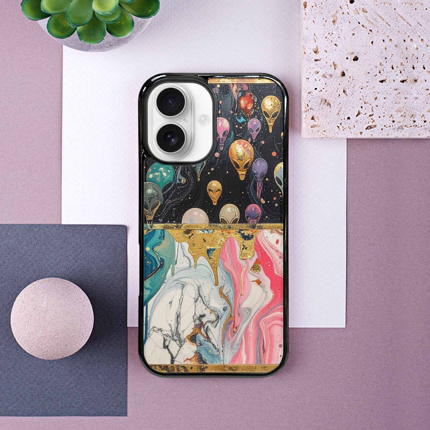 iPhone 16 Case — Aliens Marblealiens Pattern Cyi, Original Design Phone Case