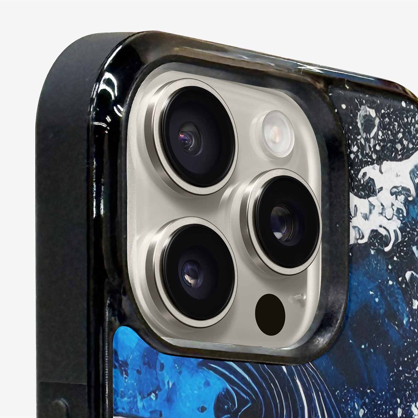 iPhone 15 Pro Max Case — Nautical Wave Black Blue Ink Wave, Custom Printed Phone Case