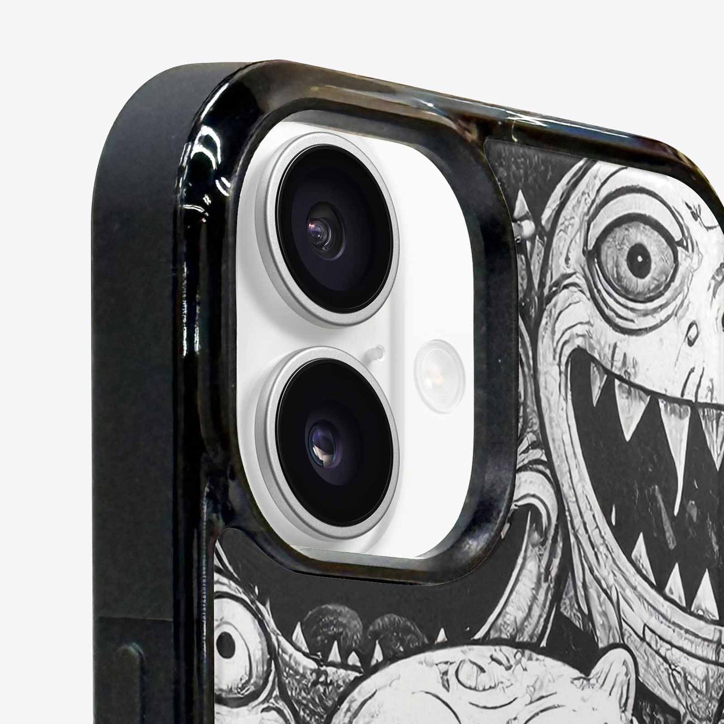 iPhone 16 Case — Black And White Monster Face Collage, Custom Made Phone Cover