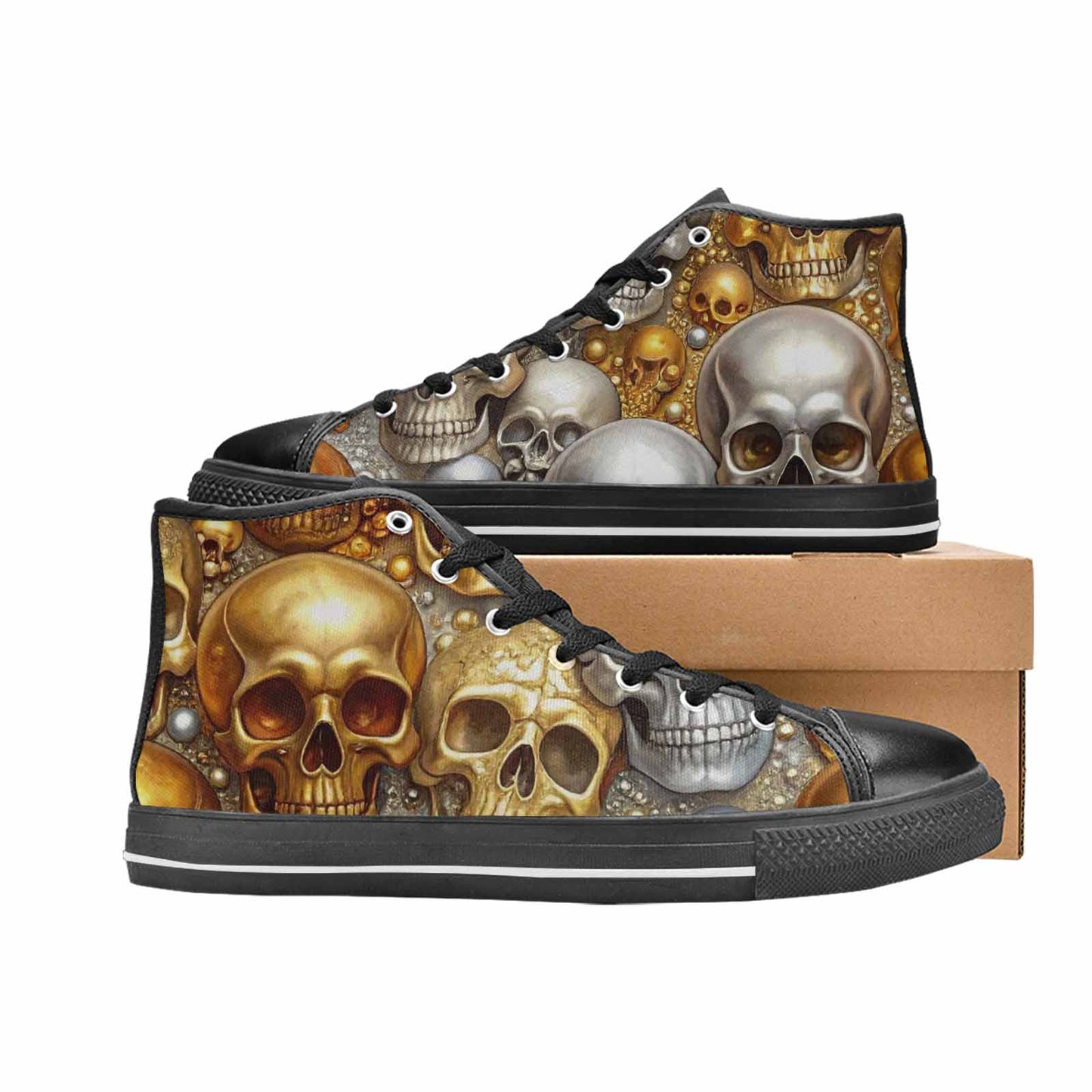 MEN'S Skulls - Metallic-Chrome- High Top Canvas Dreamcore Custom Sneakers