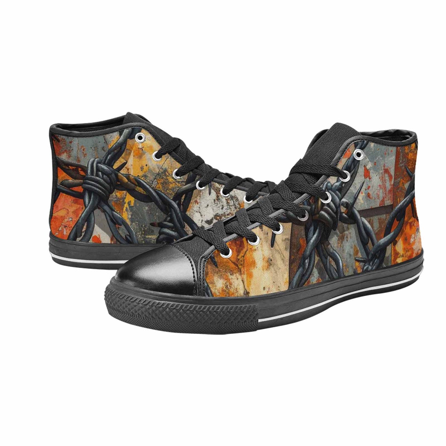 WOMEN'S Barbed Wire Chain High Top Canvas Grunge Sneakers