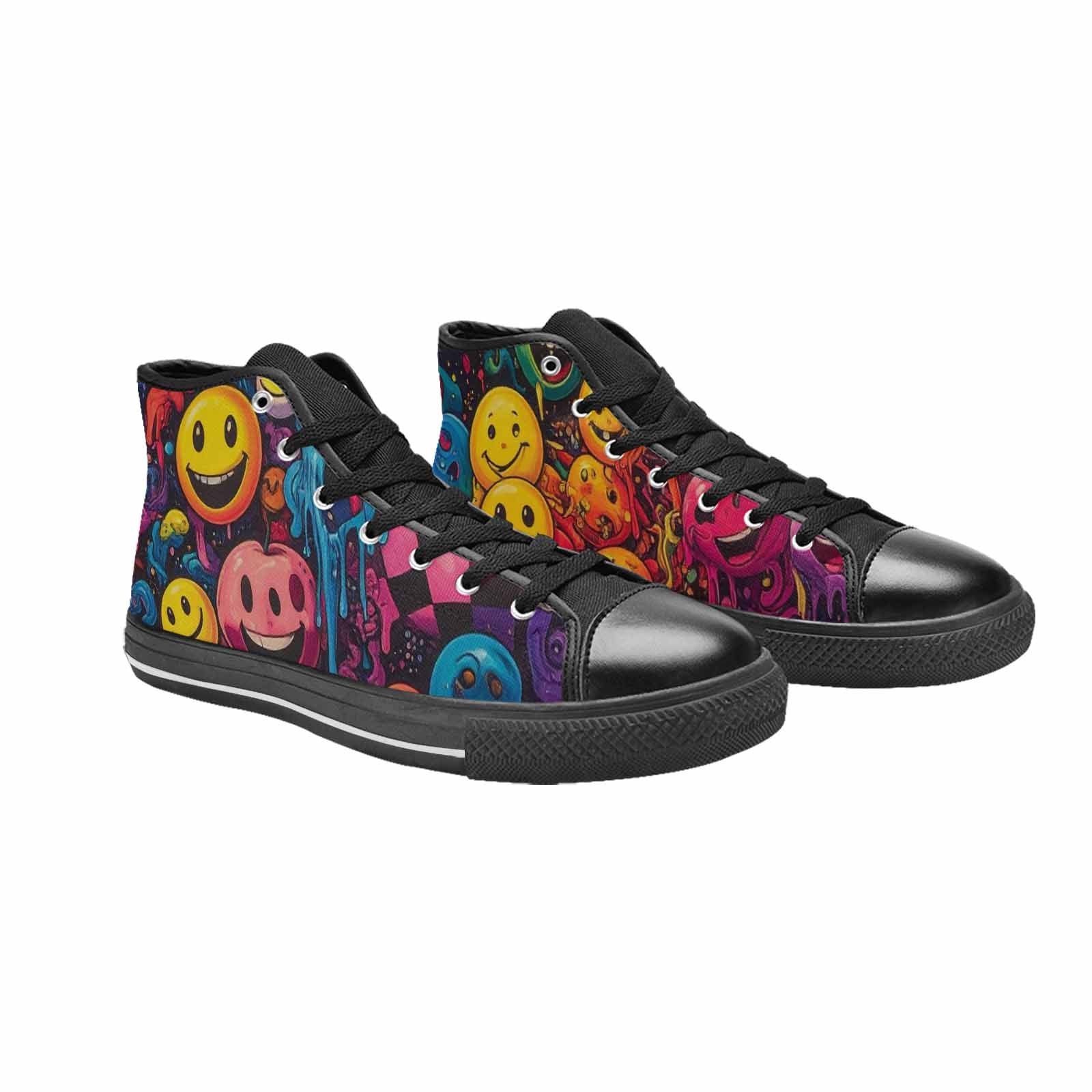 MEN'S Yellow Smiley Face High Top Canvas Neon Fantasy Custom Shoes