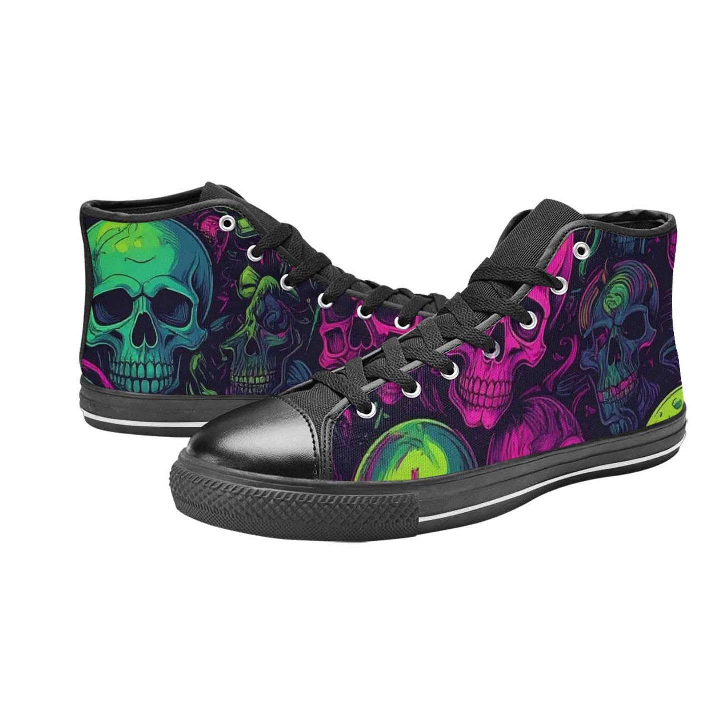 MEN'S Skulls - Neon High Top Canvas Vibrant Chaos Custom Sneakers