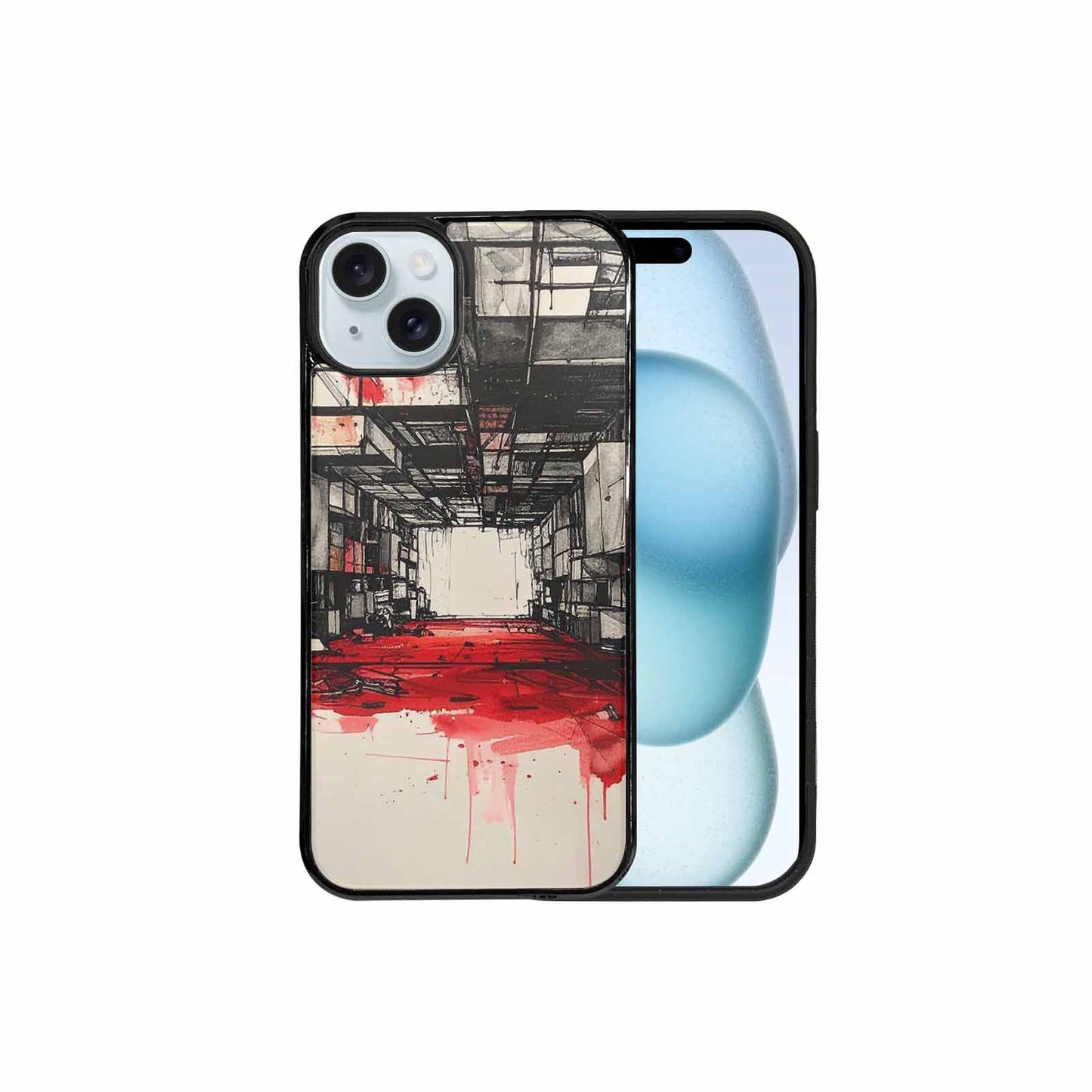 iPhone 15 Plus Case — Liminal Space Fragment Black Red Ink, Custom Print Case Cover