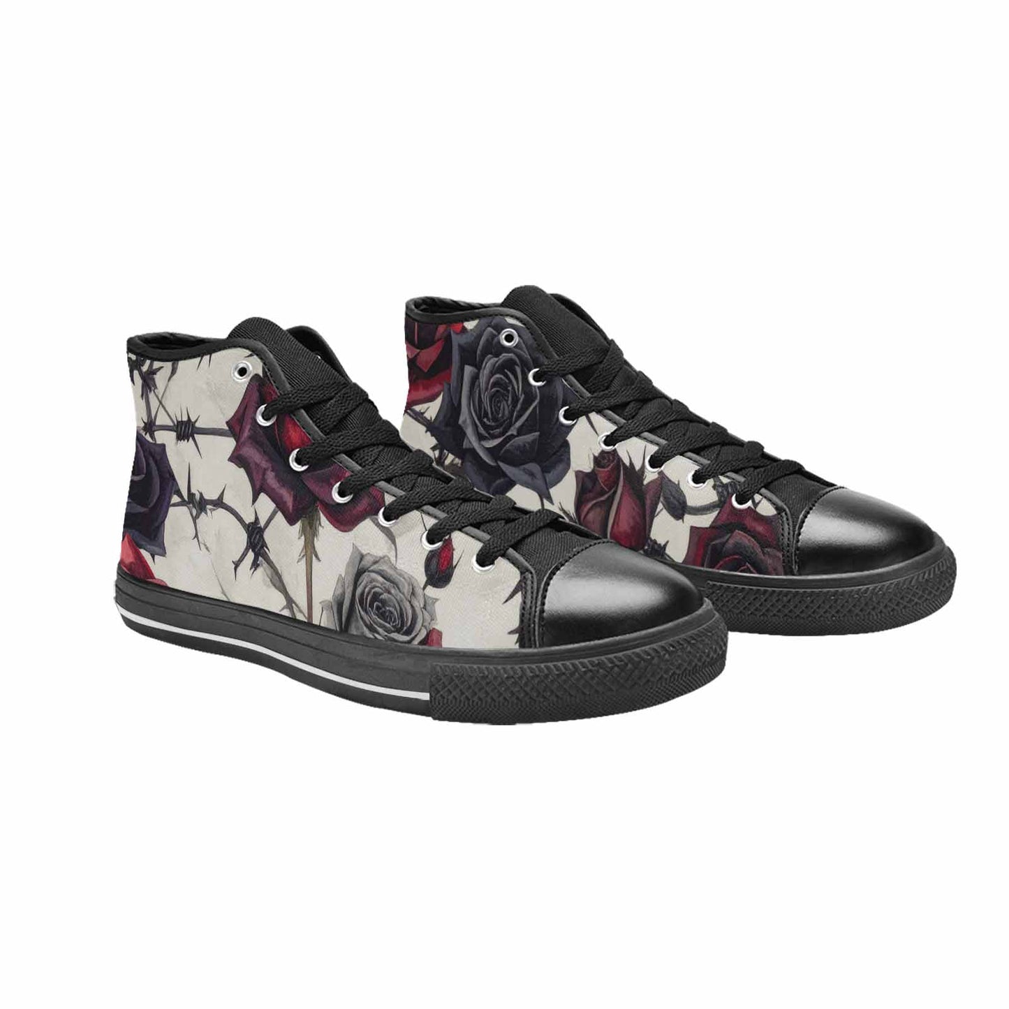 MEN'S Black Gothic Rose High Top Canvas Vibrant Chaos Custom Sneakers