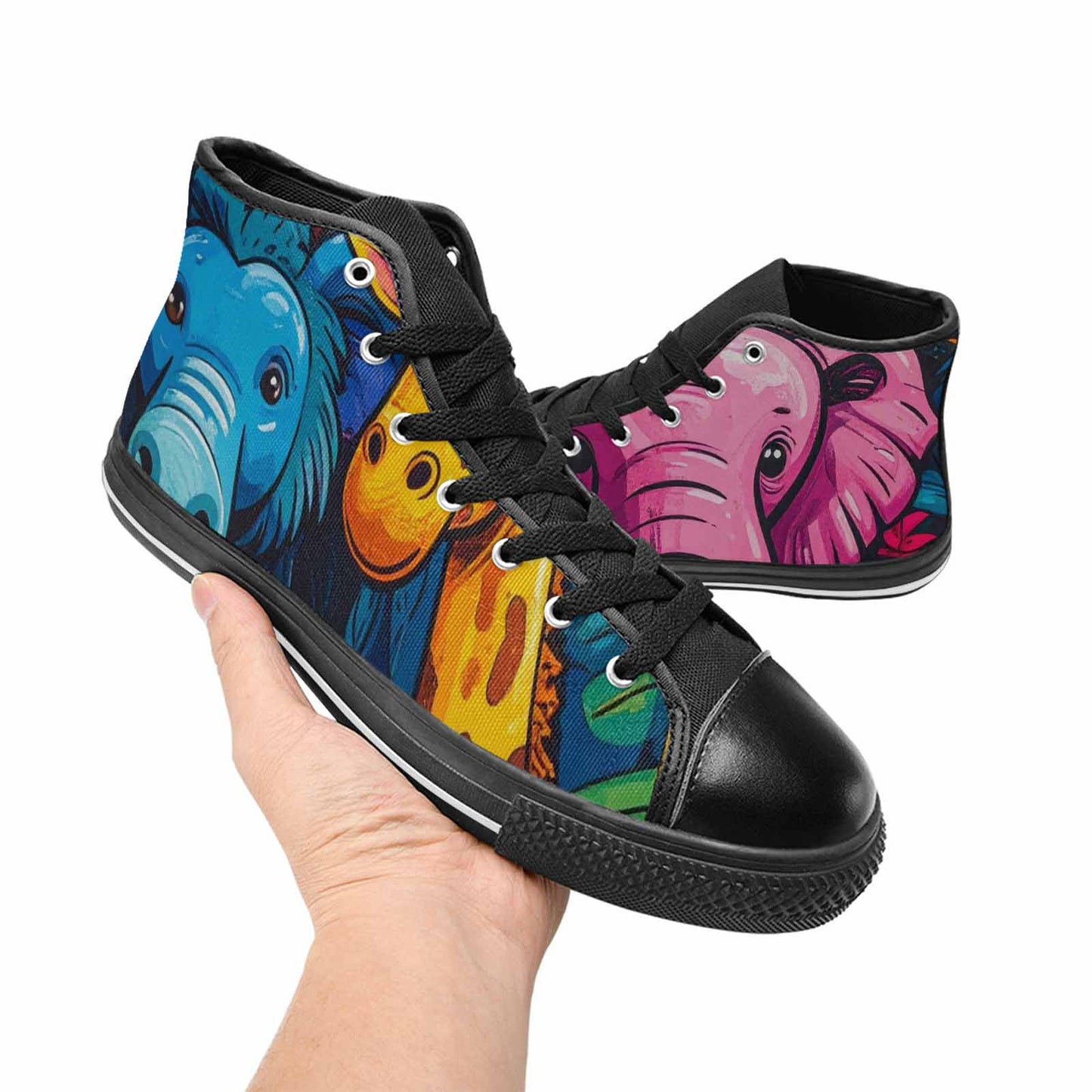 WOMEN'S Cartoon Animal Characters High Top Canvas Wallpaper Art Custom Sneakers