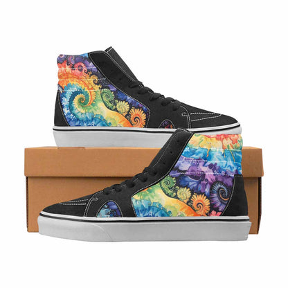 WOMEN'S Tie Dye Black & Blue Ink High Top Canvas Wearable Art Cottagecore Original Art Sneakers