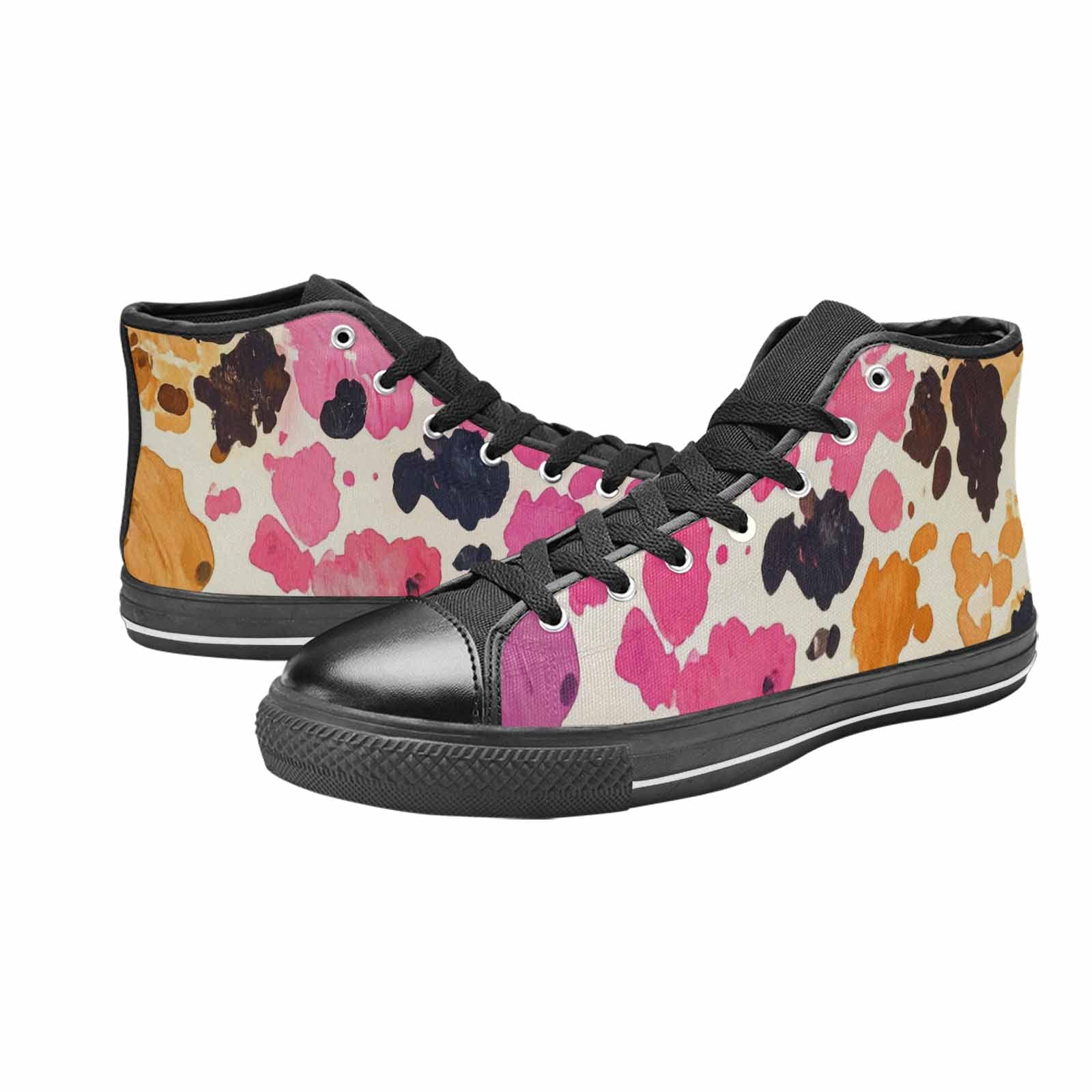 WOMEN'S Cow Animal Print High Top Canvas Cottagecore Custom Sneakers