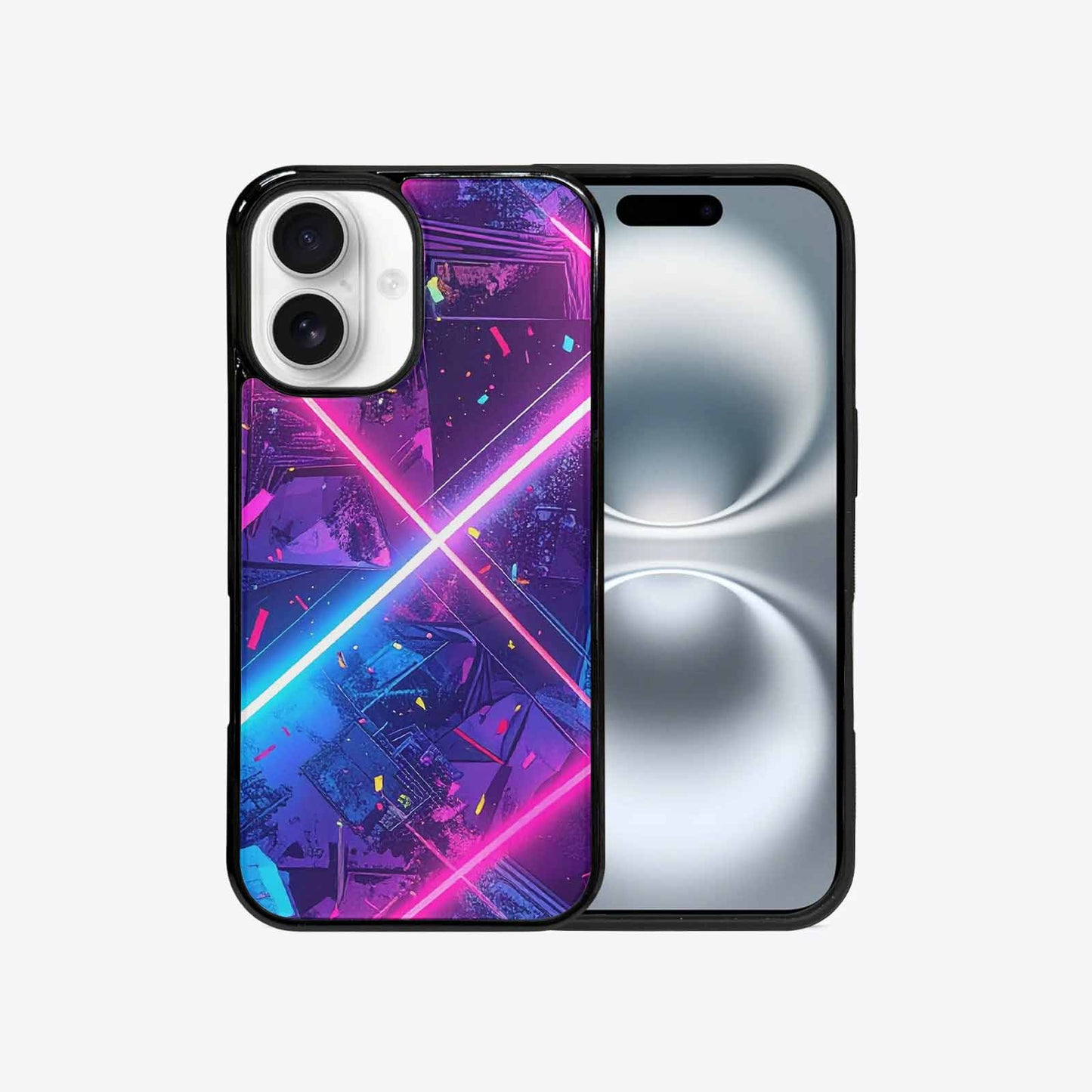 iPhone 16 Case — Neon Grid Confetti, Personalized Phone Case